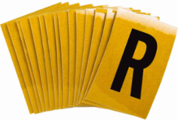 Reflective Number & Letter Labels, 1.5 Inch H x 1 Inch W, Pack of 25, Black on Yellow