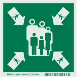 BradyGlo Glow-in-the-Dark Assembly Point Sign, 6 Inch x 6 Inch, Self-Adhesive