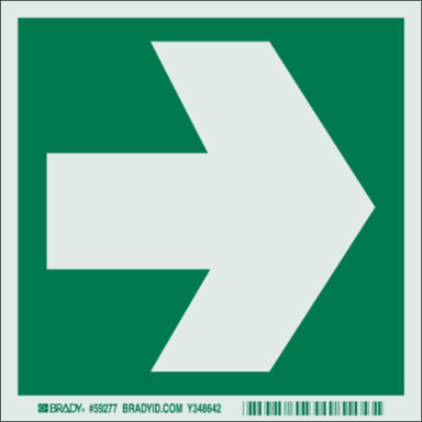 BradyGlo Glow in the Dark Sign with Right Arrow, 6 Inch x 6 Inch, Photoluminescent Polyester