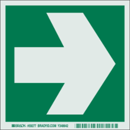 BradyGlo Glow in the Dark Sign with Right Arrow, 6 Inch x 6 Inch, Photoluminescent Polyester