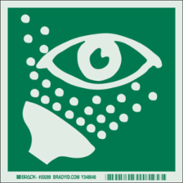 BradyGlo Emergency Eye Wash Station Sign 6 Inch x 6 Inch Glow in the Dark