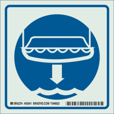 BradyGlo Lifeboat & Arrow Sign, 6 Inch H x 6 Inch W, Glow in the Dark, Self-Adhesive