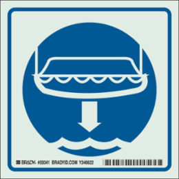BradyGlo Lifeboat & Arrow Sign, 6 Inch H x 6 Inch W, Glow in the Dark, Self-Adhesive