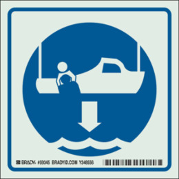 BradyGlo Sign with Rescue Boat & Arrow, 6 Inch H x 6 Inch W, Photoluminescent