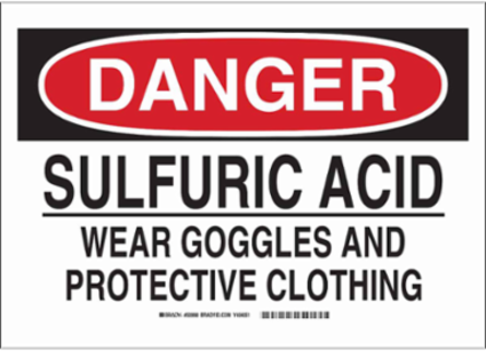 DANGER Sulfuric Acid Wear Goggles And Protective Clothing Sign, 7" H x 10" W x 0.006" D, Polyester