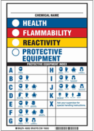 Health Flammability Reactivity Protective Equipment Sign, 10" H x 7" W x 0.006" D, Polyester