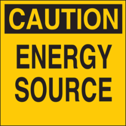 CAUTION Energy Source Sign, 2 Inch x 2 Inch, Vinyl, Durable, Outdoor Use