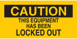 CAUTION This Equipment Has Been Locked Out Sign, 2.25" H x 4.5" W x 0.004" D, Vinyl