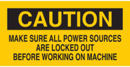 Caution Power Lockout Safety Sign, 2.25 Inch H x 4.5 Inch W, Vinyl, Outdoor Use