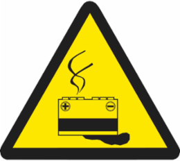 Warning Labels: Vinyl, Black on Yellow, 0.5" H x 0.5" W, Battery Hazard Pictogram