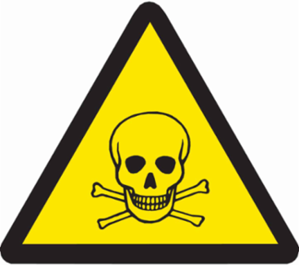 Warning Labels: Vinyl, Black on Yellow, 1 in H x 1" W, Toxic Material Pictogram