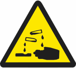 Warning Labels: Vinyl, Black on Yellow, 1 in H x 1" W, Acid Pictogram