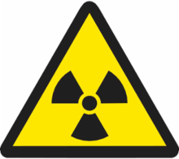 Warning Label w/Radioactive Material Pictogram, Vinyl, Black on Yellow, 1" H x 1" W