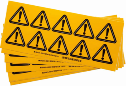 Warning Labels: Vinyl, Black on Yellow, 2" H x 2" W, Hazardous Area Pictogram