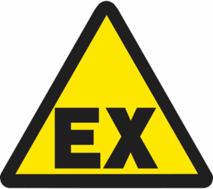 Warning Labels: Vinyl, Black on Yellow, 2" H x 2" W, Explosive Atmosphere Pictogram