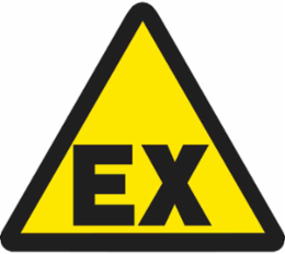 Warning Labels: Vinyl, Black on Yellow, 2" H x 2" W, Explosive Atmosphere Pictogram