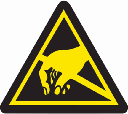 Warning Label w/Static Sensitive Devices Pictogram, Vinyl, Black on Yellow, 2" H x 2" W