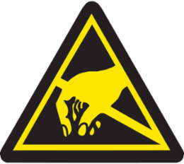 Warning Label w/Static Sensitive Devices Pictogram, Vinyl, Black on Yellow, 2" H x 2" W