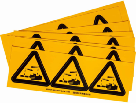 Warning Labels: Vinyl, Black on Yellow, 2" H x 4" W, Acid Pictogram