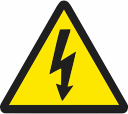 Warning Label w/Electric Voltage Pictogram, Vinyl, Black on Yellow, 0.5" H x 0.5"W