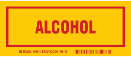 ALCOHOL Labels, 3" H x 7" W x 0.006" D, Red on Yellow
