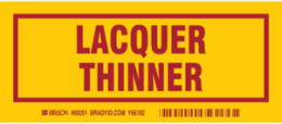 LACQUER THINNER Labels, 3" H x 7" W x 0.006" D, Red on Yellow