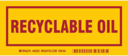 RECYCLABLE OIL Labels, 3" H x 7" W x 0.006" D, Red on Yellow