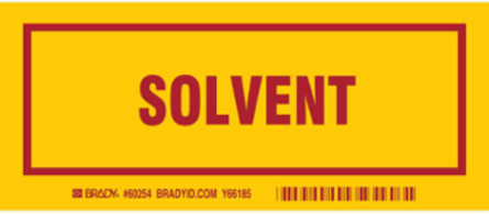 SOLVENT Labels, 3" H x 7" W x 0.006" D, Red on Yellow