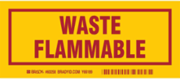 WASTE FLAMMABLE Labels, 3" H x 7" W x 0.006" D, Red on Yellow