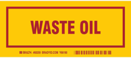 WASTE OIL Labels, 3" H x 7" W x 0.006" D, Red on Yellow