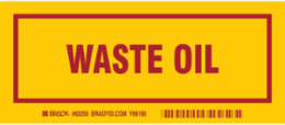 WASTE OIL Labels, 3" H x 7" W x 0.006" D, Red on Yellow