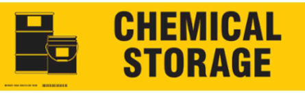 CHEMICAL STORAGE Label, Black on Yellow, 7" H x 24" W x 0.006" D
