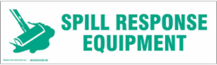 SPILL RESPONSE EQUIPMENT Label, Green on White, 7" H x 24" W x 0.006" D