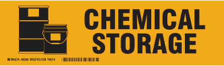 CHEMICAL STORAGE Label, Black on Yellow, 3.5" H x 12" W x 0.006" D