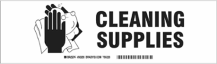 CLEANING SUPPLIES Label, Black on White, 3.5" H x 12" W x 0.006" D