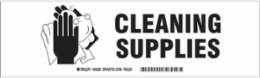 CLEANING SUPPLIES Label, Black on White, 3.5" H x 12" W x 0.006" D