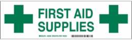 FIRST AID SUPPLIES Label, Green on White, 3.5" H x 12" W x 0.006" D