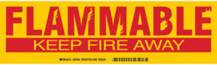 FLAMMABLE KEEP FIRE AWAY Label, Red on Yellow, 3.5" H x 12" W x 0.006" D