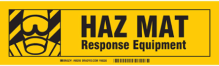 HAZMAT RESPONSE EQUIPMENT Label, Black on Yellow, 3.5" H x 12" W x 0.006" D