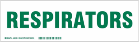 RESPIRATORS Label, Green on White, 3.5" H x 12" W x 0.006" D
