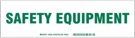 SAFETY EQUIPMENT Label, Green on White, 3.5" H x 12" W x 0.006" D