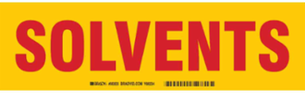 SOLVENTS Label, Red on Yellow, 3.5" H x 12" W x 0.006" D