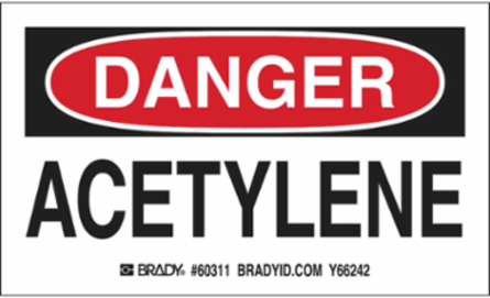 ACETYLENE Label 3 Inch H x 5 Inch W, Black/Red on White, Permanent Adhesive