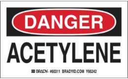 ACETYLENE Label 3 Inch H x 5 Inch W, Black/Red on White, Permanent Adhesive