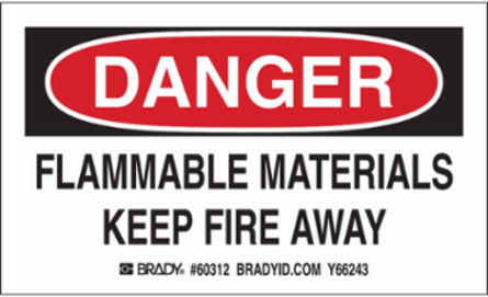 FLAMMABLE MATERIALS KEEP FIRE AWAY Labels, 3" H x 5" W x 0.0038" D, Black/Red on White