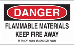 FLAMMABLE MATERIALS KEEP FIRE AWAY Labels, 3" H x 5" W x 0.0038" D, Black/Red on White
