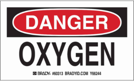 OXYGEN Labels, 3" H x 5" W x 0.0038" D, Black/Red on White