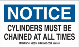 CYLINDERS MUST BE CHAINED AT ALL TIMES Labels, 3" H x 5" W x 0.0038" D, Black/Red on White