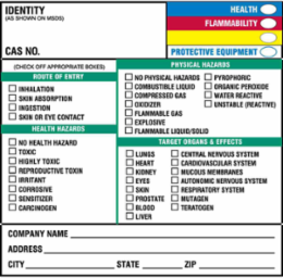 Haz-Com Labels, 7" H x 7" W x 0.0038" D, Paper
