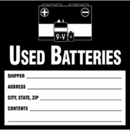 USED BATTERIES Hazardous Waste Labels, 6" H x 6" W x 0.0038" D, Black on White